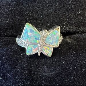 Sterling silver stamped opal and diamond ring size 5.5